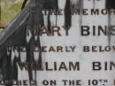 Mary BINSTEAD,
wife of William BINSTEAD,
died 10 Nov 1894 aged 66 years;
William BINSTEAD,
died 23 July 1903 aged 82 years;
Upper Coomera cemetery, City of Gold Coast