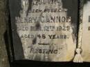 Henry GANNON,
husband,
died 12 Mar 1929 aged 48 years;
Emma GANNON,
wife,
died 15 Mar 1970 aged 86 years;
Upper Coomera cemetery, City of Gold Coast