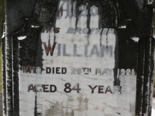 Patrick AUSTIN,  | brother,  | died 5 June 1917 aged 78 years;  | William,  | brother,  | died 26 May 1921 aged 84 years;  | Upper Coomera cemetery, City of Gold Coast  | 