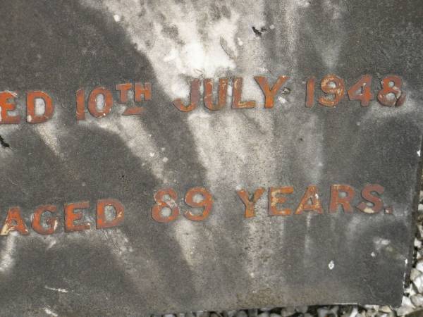 Barbara HARMS,  | died 24 Sept 1935 aged 76 years;  | Wilhelm Carl HARMS,  | died 10 July 1948 aged 89 years;  | Upper Coomera cemetery, City of Gold Coast  | 