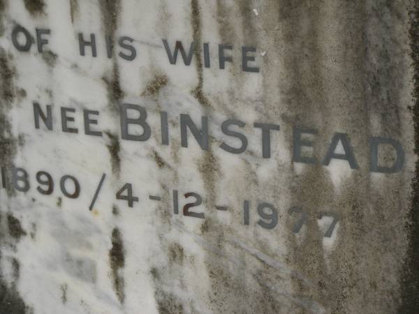 William Henry HOLLINDALE,  | died 4 Jan 1934 aged 56 years;  | Daisy (nee BINSTEAD),  | wife,  | 7-8-1890 - 4-12-1977;  | Upper Coomera cemetery, City of Gold Coast  | 