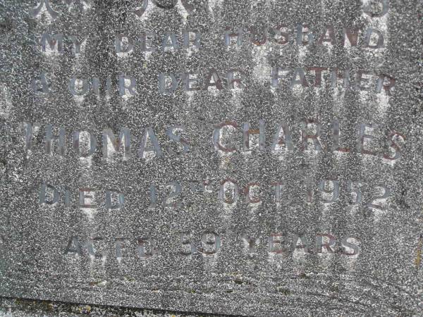 Thomas Charles BINSTEAD,  | husband father,  | died 12 Oct 192 aged 59 years;  | Aris BINSTEAD,  | wife mother,  | died 4 July 1968 aged 69 years;  | Upper Coomera cemetery, City of Gold Coast  | 