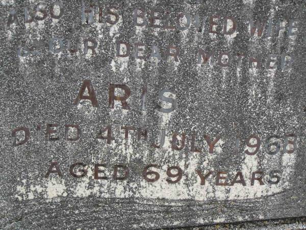 Thomas Charles BINSTEAD,  | husband father,  | died 12 Oct 192 aged 59 years;  | Aris BINSTEAD,  | wife mother,  | died 4 July 1968 aged 69 years;  | Upper Coomera cemetery, City of Gold Coast  | 