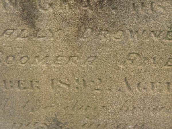 Audley Baskerville MYNORS,  | fourth son of late Robert Baskerville MYNORS  | of Evancoyd Radnorshire and wife Ellen Gray,  | accidentally drowned in Coomera River 8 Dec 1892 aged 31 years;  | Upper Coomera cemetery, City of Gold Coast  | 