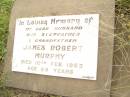 
James (Jim) Robert MURPHY,
husband stepfather grandfather,
died 10 Feb 1963 aged 80 years;
Warra cemetery, Wambo Shire

