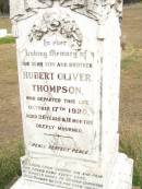 
Hubert Oliver THOMPSON,
son brother,
died 18 Oct 1920 aged 26 years 11 months;
Warra cemetery, Wambo Shire
