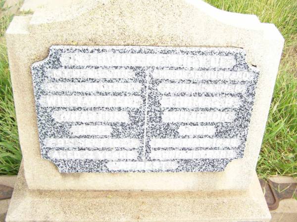 William (Ted) WHARTON,  | son brother,  | died 29 Sept 1924 aged 12 years;  | Thomas H. WHARTON,  | died 23 March 1948 aged 71 years;  | Warra cemetery, Wambo Shire  | 