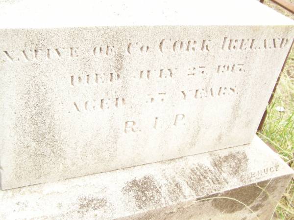 Richard HODNETT,  | native of Co Cork Ireland,  | died 27 July 1917 aged 37 years;  | Warra cemetery, Wambo Shire  | 