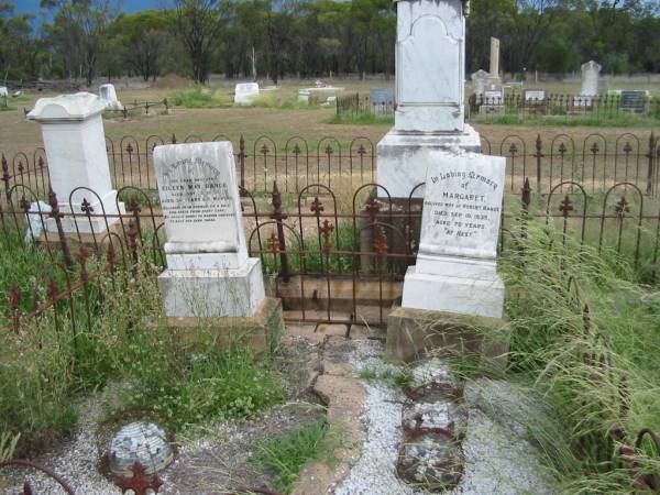 Eileen May RANGE,  | daughter,  | died 3 Oct 1930 aged 34 years 5 months;  | Margaret,  | wife of Robert RANGE,  | died 19 Sept 1935 aged 70 years;  | Warra cemetery, Wambo Shire  | 