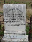 
Eileen May RANGE,
daughter,
died 3 Oct 1930 aged 34 years 5 months;
Margaret,
wife of Robert RANGE,
died 19 Sept 1935 aged 70 years;
Warra cemetery, Wambo Shire
