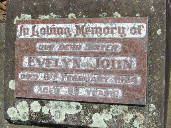 Evelyn JOHN  | 8 Feb 1984, aged 65  | Wivenhoe Pocket General Cemetery  |   | 