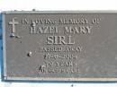 Hazel Mary SIRL,
died 17-8-2004, 79 years;
Woodford Cemetery, Caboolture