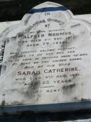Alfred NONMUS, husband,
died 6 Sept 1915 aged 79 years;
Sarah Catherine, wife,
died 9 Aug 1931 aged 83 years;
Woodford Cemetery, Caboolture