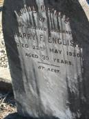 Harry F. ENGLISH, husband,
died 22 May 1930 aged 39 years;
Woodford Cemetery, Caboolture