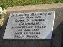 Ronald James GARNHAM, son,
accidentally killed 11 Jan 1951 aged 22 years;
Mary Jane GARNHAM,
died 1 April 1969 aged 80 years;
Woodford Cemetery, Caboolture