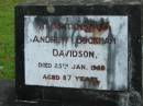 Andrew Buckham DAVIDSON,
died 25 Jan 1959 aged 87 years;
Woodford Cemetery, Caboolture