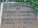 Thomas MARSHALL,
1877 - 1959;
Minnie H. MARSHALL,
1881 - 1978;
Woodford Cemetery, Caboolture