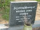 Wilfred James STARKIE,
1918-1989,
missed by wife and family;
Woodford Cemetery, Caboolture