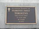 Florence Emily TORRENS,
died 25 June 1990 aged 86 years;
Woodford Cemetery, Caboolture