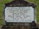 George TILNEY, husband father,
died 7 Nov 1948 aged 86 years;
Annie Maud TILNEY, mother,
died 20 Feb 1961 aged 87 years;
Bertie, 1 year 11 months;
Lily, 5 weeks;
Victor, 3 years 5 months;
Archie, 3 years 9 months;
Woodford Cemetery, Caboolture