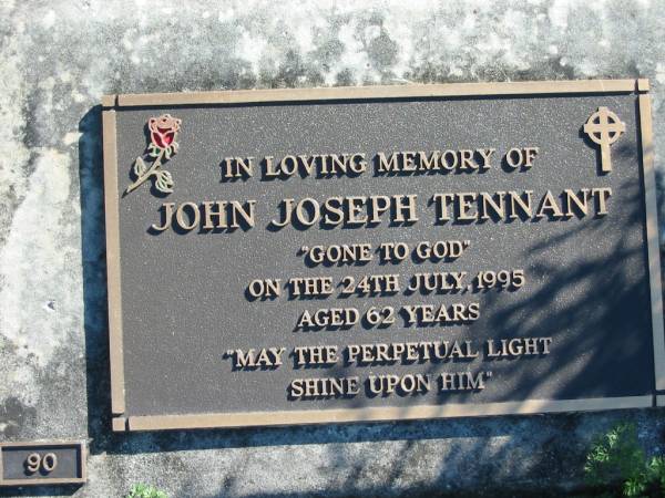 John Joseph TENNANT,  | died 24 July 1995 aged 62 years;  | Woodford Cemetery, Caboolture  | 