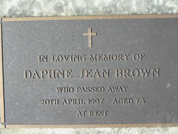 Daphne Jean BROWN,  | died 20 April 1997 aged 73;  | Woodford Cemetery, Caboolture  | 