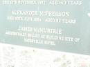 John McGilvery
d: 10 Nov 1882 aged 40
Alexander McPherson
d: 30 Jun 1884 aged 52
James McMurtrie
(killed at the building site of Yatesville Hotel)
Woodford Pioneer Cemetery