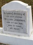 
William Jennings
13 Aug 1936 aged 53
Woodhill cemetery (Veresdale), Beaudesert shire

