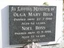 
Olga Mary Ross
22 Jul 1990, aged 62
Noel Ross
13 Sep 1998, aged 72
Woodhill cemetery (Veresdale), Beaudesert shire

