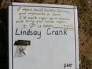 
Lindsay Crank
Woodhill cemetery (Veresdale), Beaudesert shire

