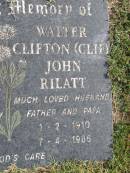 
Daisy Evelyn Gladys Rilatt
b: 7 Nov 1907, d: 9 Feb 1993
Walter Clifton (Clif) John Rilatt
b: 1 Feb 1910, d: 7 Apr 1986
Woodhill cemetery (Veresdale), Beaudesert shire

