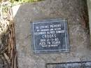 
Glen Morrie Crooks
b: 16 Sep 1954 - d: 15 Jan 2005

Norma Helen Crooks
(accidentally drowned)
d: 2 Nov 1952, aged 13

Helen Crooks
d: 26 Jun 90, aged 80

Alexander Alfred Edward Crooks
d: 21 Mar 83, aged 78

Woodhill cemetery (Veresdale), Beaudesert shire


