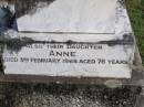 
Lloyd Hassell
b: 15 Jan 1859, d: 18 Jan 1917
Isabella Jane Hassell
b: 27 Apr 1872, d: 24 Aug 1950
(younger daughter)
Rhoda Margaret Lloyd
b: 9 Mar 1903, d: 21 Sep 1983
(daughter) Anne
3 Feb 1968, aged 76
Woodhill cemetery (Veresdale), Beaudesert shire

