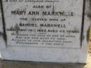 
Samuel Markwell
26 Nov 1883, aged 69
(wife) Mary Ann Markwell
14 Nov 1885,aged 62
Woodhill cemetery (Veresdale), Beaudesert shire

