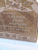 
Ethel Amelia Hopkins
1 Aug 1954, aged 74
John Hopkins
8 Feb 1953, aged 75
Woodhill cemetery (Veresdale), Beaudesert shire


