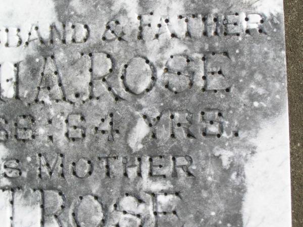 Joseph A ROSE  | 20 Jan 1966, aged 64  | (mother) Ann J ROSE  | 9 Dec 1955, aged 86  | Woodhill cemetery (Veresdale), Beaudesert shire  |   | 