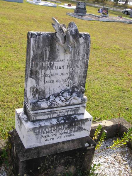 John William Manning  | 18 Jul 1932, aged 66  | Emily Manning  | 2 Apr 1941, aged 73  | Woodhill cemetery (Veresdale), Beaudesert shire  |   | 