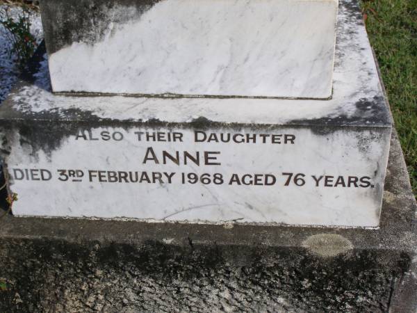 Lloyd Hassell  | b: 15 Jan 1859, d: 18 Jan 1917  | Isabella Jane Hassell  | b: 27 Apr 1872, d: 24 Aug 1950  | (younger daughter)  | Rhoda Margaret Lloyd  | b: 9 Mar 1903, d: 21 Sep 1983  | (daughter) Anne  | 3 Feb 1968, aged 76  | Woodhill cemetery (Veresdale), Beaudesert shire  |   | 