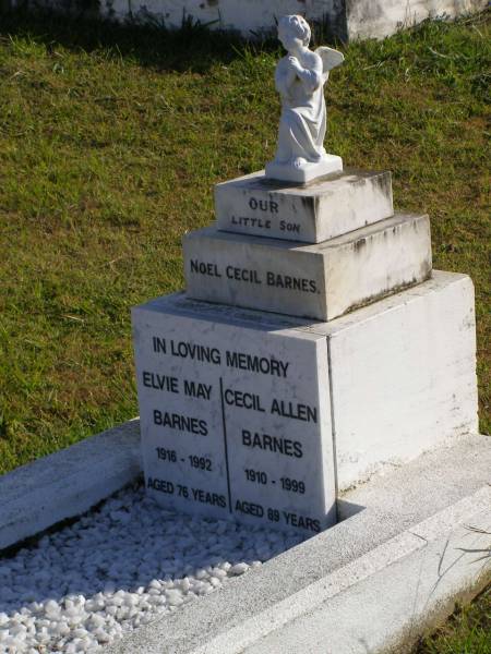 (son) Noel Cecil Barnes  |   | Elvie May Barnes  | b: 1916, d: 1992, aged 76  | Cecil Allen Barnes  | b: 1910, d: 1999, aged 89  |   | Woodhill cemetery (Veresdale), Beaudesert shire  |   | 