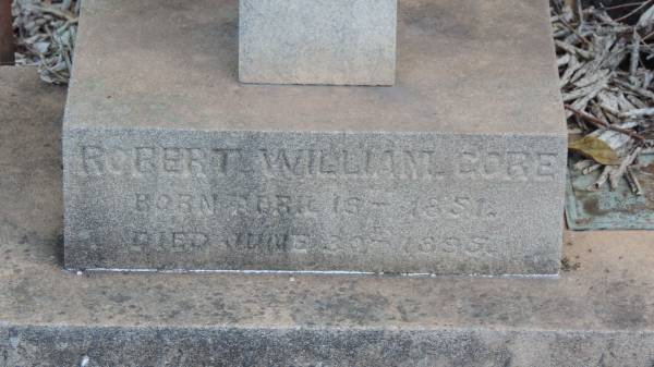 Robert William GORE  | b: 13 Apr 1851  | d: 30 Jun 1895  |   | Roderick Norman WHITAKER  | b: 28 Apr 1899  | d: 21 Nov 1991  |   | Elizabeth Wyndham WHITAKER  | b: 6 Apr 1953  | d: 12 Jan 2000  |   | Joan Winifred WHITAKER  | b: 5 Sep 1915  | d: 13 Jun 2003  |   | Deirdre Margaret TURNBULL  | b: 9 Nov 1919  | d: 3 Jan 2006  |   | Yandilla All Saints Anglican Church with Cemetery  |   | 