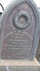 
August G KEEFER
d: 15 Sep 1886 aged 25 at Tummaville
son of W KEEFER

Yandilla All Saints Anglican Church with Cemetery

