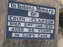 
Edith CLARSON,
died 2 Jan 1939 aged 68 years;
Yangan Anglican Cemetery, Warwick Shire
