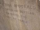 
Christina MCDONALD,
born Knockbain Scotland,
died 13 Feb 1913 aged 73 years;
Yangan Presbyterian Cemetery, Warwick Shire
