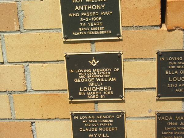 George William (Bill) LOUGHEED,  | father grandfather,  | died 6 March 1965 aged 61 years;  | Yarraman cemetery, Toowoomba Regional Council  | 