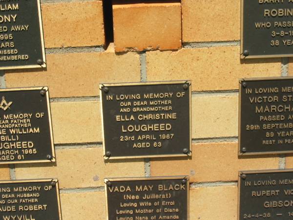 Ellan Christine LOUGHEED,  | mother grandmother,  | died 23 APril 1967 aged 63 years;  | Yarraman cemetery, Toowoomba Regional Council  | 