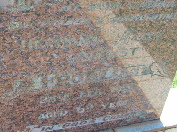 Hermann (Harry) August FROHLOFF,  | husband father,  | died 28 Feb 1985 aged 69 years;  | Yarraman cemetery, Toowoomba Regional Council  | 