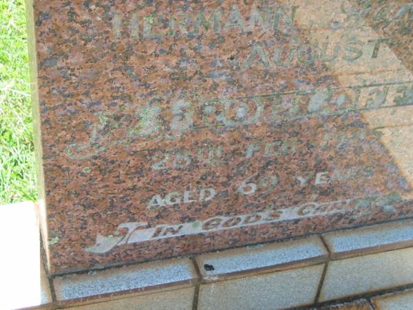 Hermann (Harry) August FROHLOFF,  | husband father,  | died 28 Feb 1985 aged 69 years;  | Yarraman cemetery, Toowoomba Regional Council  | 