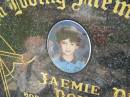 Jaemie Dean DOUGLASS,
born 16-6-1991,
died 28-8-2000 aged 9 years,
son brother grandson great-grandson;
Yarraman cemetery, Toowoomba Regional Council