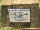 Irene Leah Ann POLLITT,
mother,
died 8 Feb 1978 aged 81 years;
Yarraman cemetery, Toowoomba Regional Council