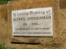 Alfred ZIMMERMAN,
1911 - 1985;
Yarraman cemetery, Toowoomba Regional Council